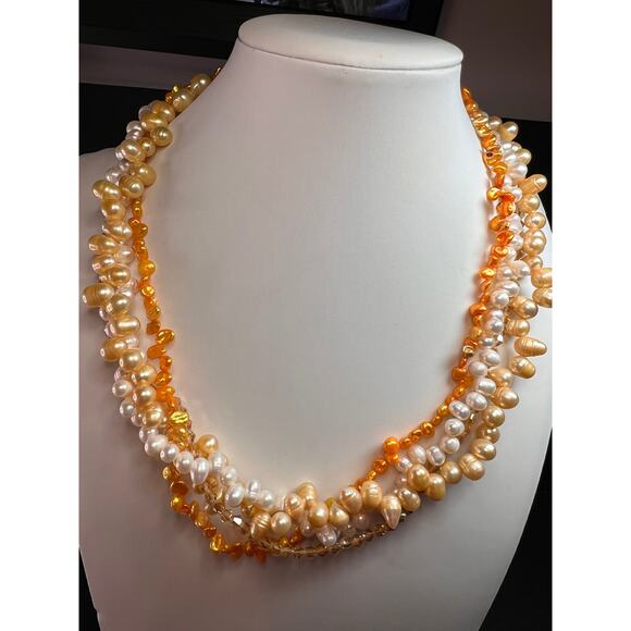 NEW yellow freshwater pearl multi strand necklace with sterling silver clasp - Picture 1 of 13